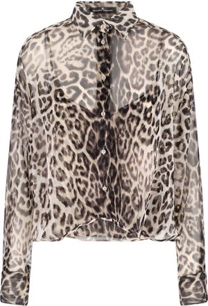 Ermanno Scervino Silk Shirt, Brown, Animal Print, Classic Collar