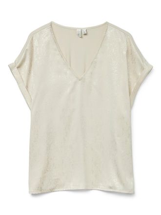 Vero Moda Blusentop VERO MODA VMBALIA S/S V-NECK T-SHIRT WVN BTQ GA, Damen, Gr. M, beige (birch), Jersey, Obermaterial: 53% Polyester, 42% Viskose, 5% Elasthan,