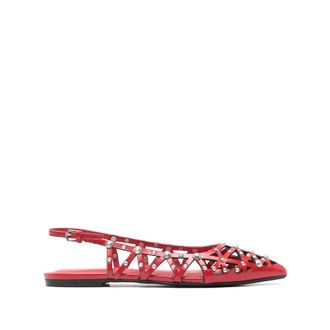 Ash Ballerinas, female, Red, Size: 6 US Pointed-Toe Slingback Studded Flat Shoes