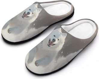 Generic Samoyed Dogs Running Cotton Slippers for Women Indoor Outdoor Slipper Slip-On Memory Foam Home Shoes