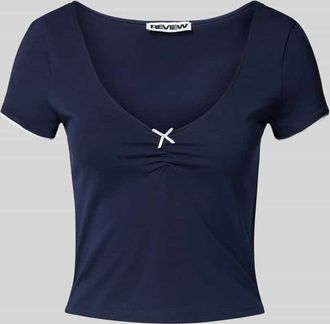 Review Cropped T-Shirt mit V-Ausschnitt in Marine, Gr&ouml;&szlig;e M