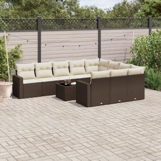 vidaXL Set De Sof&aacute;s De Jard&iacute;n 11 Pzas Cojines Rat&aacute;n Sint&eacute;tico Marr&oacute;n Vidaxl