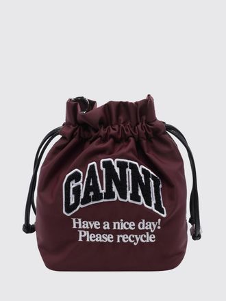 Ganni Mini Nylon Drawstring Bag with Logo Patch