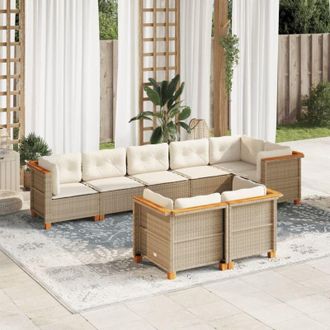 vidaXL Set De Sof&aacute;s De Jard&iacute;n Y Cojines 8 Piezas Rat&aacute;n Sint&eacute;tico Beige Vidaxl