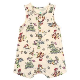 Disney Pixar Toy Story Cotton Gauze Sleeveless Shorty Romper in Beige Toy Story at Nordstrom, Size Newborn