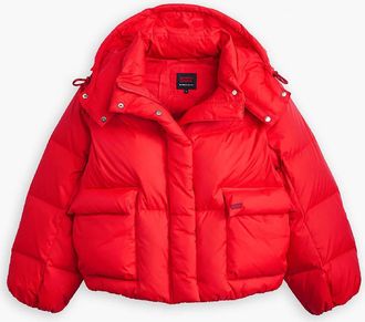 Levi's Womens Levis Western Short Bubble Puffer Jacket in Red Nylon - Size Medium