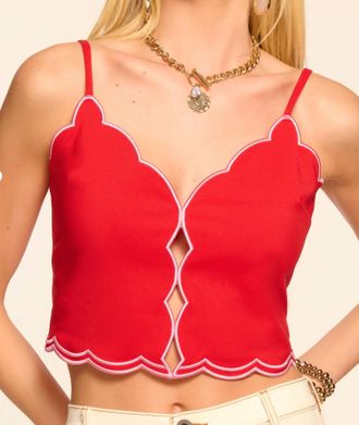 Ramy Brook Tilda Scalloped Tank Top In Flame
