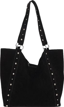 Generic Women Girls Faux Suede Studded Solid Color Shoulder Bag Large Capacity Shoulder Bag Single Shoulder Handbag for Travel Shopping Work Daily Use