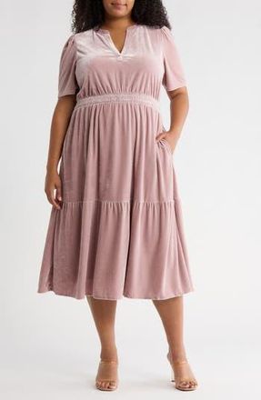 Caslon Tiered Velour Midi Dress in Pink Timber at Nordstrom Rack, Size 1X
