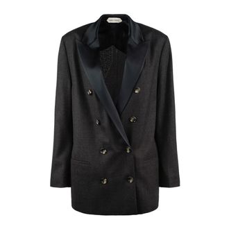 Alberta Ferretti Grey Double-Breasted Blazer In Lightweight Wool