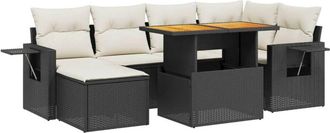 vidaXL Set De Comedor De Jard&iacute;n 7 Pzas Y Cojines Rat&aacute;n Sint&eacute;tico Negro Vidaxl