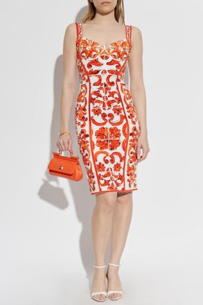 Dolce & Gabbana Dress With Majolica Print, Womens, Orange