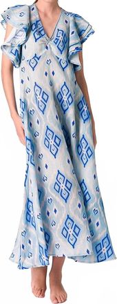 Nimo With Love Belladona Ruffle Dress In Blue Ikat
