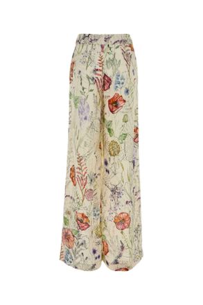 Alexander McQueen Womens Printed Crepe Pyjamas Pant Ivory Exterior: Viscose Pantaloni