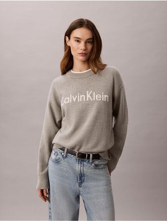 Calvin Klein Jeans Calvin Klein Womens Logo Graphic Relaxed Sweater - Grey - XL