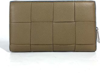 Bottega Veneta Blue Brown Leather Long Wallet (Bi-Fold) (Pre-Owned)