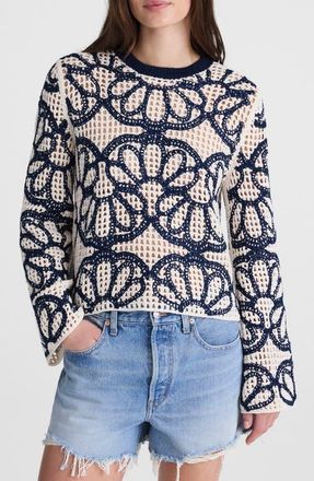 Madewell Rhoda Floral Embroidered Open Stitch Sweater in Navy Floral Embroidery at Nordstrom, Size Xx-Large