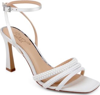 Badgley Mischka Zimal Ankle Strap Sandal in Ivory Satin at Nordstrom, Size 5.5