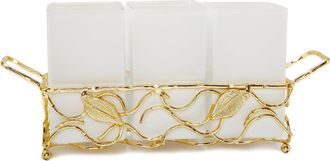Classic Touch Leaf Cutlery Holder with White Inserts