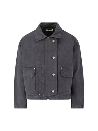 Mfpen Cropped Organic Cotton Jacket with Classic Collar and Dual Closure