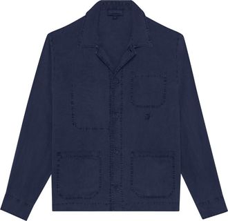 Vilebrequin Linen Solid Overshirt in Bleu Marine at Nordstrom, Size Xxx-Large