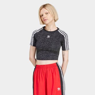 adidas T-Shirt ADIDAS ORIGINALS SNAKE BABY TEE, Damen, Gr. XXL, schwarz (schwarz, multicolor), Obermaterial: 93% Baumwolle, 7% Elasthan, Shirts T-Shirt, schm