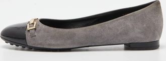 Tod's Tods Grey/black Suede And Patent Leather Buckle Detail Ballet Flats