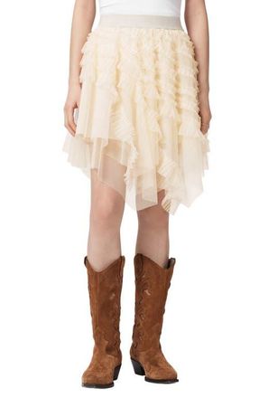 AllSaints Jayde Handkerchief Hem Tulle Skirt in Tofu White at Nordstrom, Size 10 Us