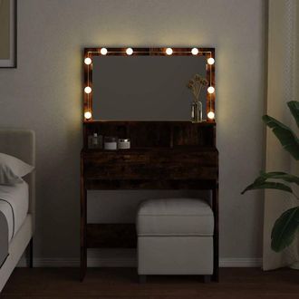 Berkfield Home Beautiful Dressing Table with LED Smoked Oak 80x41x134.5 cm in Brown