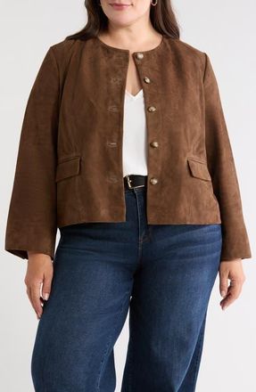 Nordstrom Suede Crop Button Front Jacket in Brown Drum at Nordstrom, Size 3X