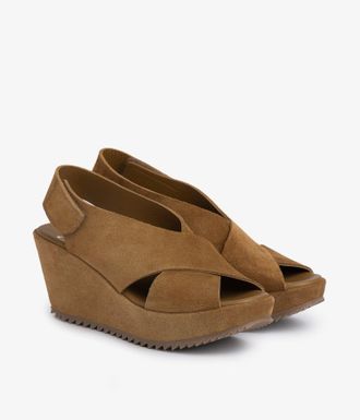 Pedro Garcia Criss-cross wedge sandal in brown suede | Federica | Fall winter 25 | PEDRO GARCIA