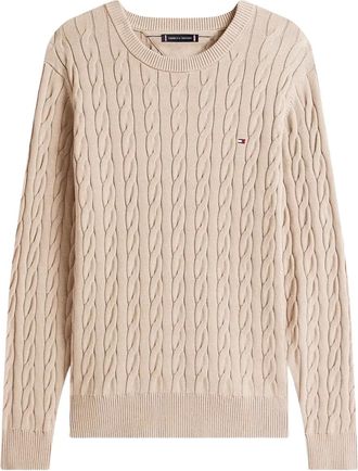 Tommy Hilfiger Kabelgebreide trui met logo - Beige