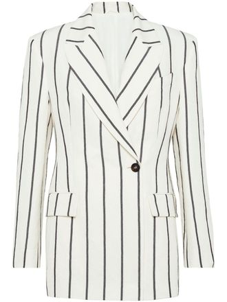 Brunello Cucinelli striped double-breasted blazer - women - Wool/Cotton/Linen/Flax - 36 - White