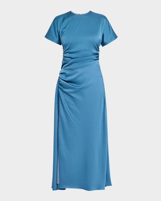 SIMKHAI Marabella Ruched Satin Midi Dress