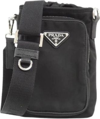Prada Pre-owned Cross Body Bags, female, Black, Size: ONE SIZE Pre-owned Tessuto Phone Case