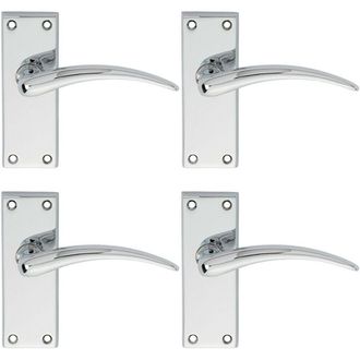 Loops 4x PAIR Slim Arched Door Handle on Latch Backplate 150 x 43mm Polished Chrome