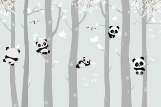 OEM Papel Pintado Infantil Con Fotos De Lindos Pandas En &Aacute;rboles Y P&aacute;jaros Dwk332 300x200