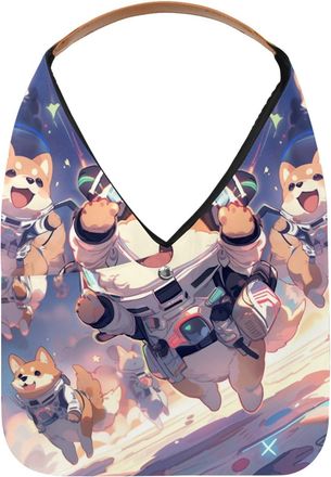 Generic Cute Space Dog Reusable Lightweight Grocery Bags - Foldable Into Compact Pouch, Washable & Sturdy, Multipurpose for Shopping and Travel