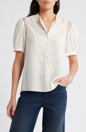 Frame Denim Lace Inset Silk Button-Up Shirt in Cream at Nordstrom Rack, Size Small