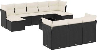 vidaXL Set De Sof&aacute;s De Jard&iacute;n 11 Pzas Y Cojines Rat&aacute;n Sint&eacute;tico Negro Vidaxl