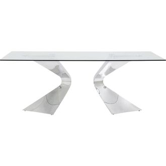 Kare Design Mesa de comedor para 8 personas en cristal y acero cromado L200