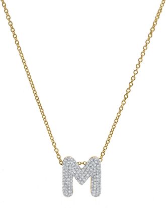 LuvMyJewelry Small Bubble Initial Letter 14K Yellow Gold Diamond Pendant Necklace