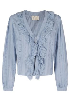MC2 Saint Barth Heavenly Evie Sangallo Lace Ruffled Cotton Blouse