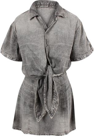 Diesel Overhemdjurk met Cut-Out Taille en Strik - Dames - Shirt Kleedjes - Grijs - S - Denim - Kleedjes