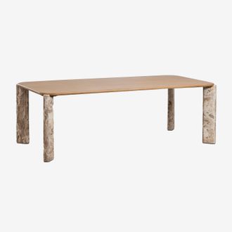 Sklum Mesa De Comedor Rectangular 230x110 Cm En Madera De Mango Y Piedra Natural Andeca Sklum