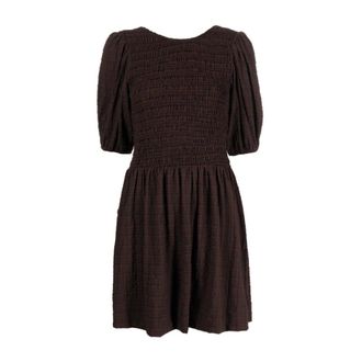 Ganni Bruine Smock Mini Jurk - Dames - Korte kleedjes - Bruin - M - Polyester - Kleedjes