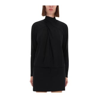 Versace Jeans Couture Overhemden, Dames, Zwart, XS, Top met lange mouwen en gedraaide hals