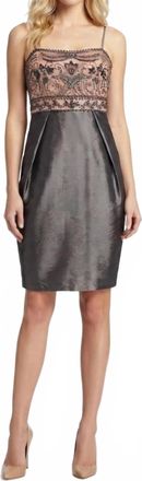 Sue Wong Womens Beaded Scrolling Pattern Taffeta Dress In Charcoal