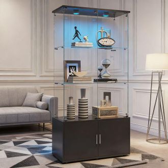 OEM Vitrina De Vidrio - Vitrina De Sal&oacute;n - 3 Estantes - Led - Armario - 78 X 35 X 164 Cm
