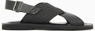 Emporio Armani Mens Back Strap Leather Sandals Black - Size: 10